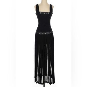 Vintage John Murrough Long Maxi Dress Multiple Slits Leather & Studded Details M
